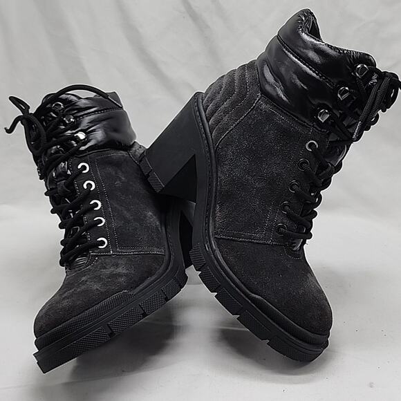 MARC FISHER VELIMA BLACK LUG SOLE HIKING BOOTIES SUEDE LADIES SIZE 6.5 NWOB - Picture 13 of 16
